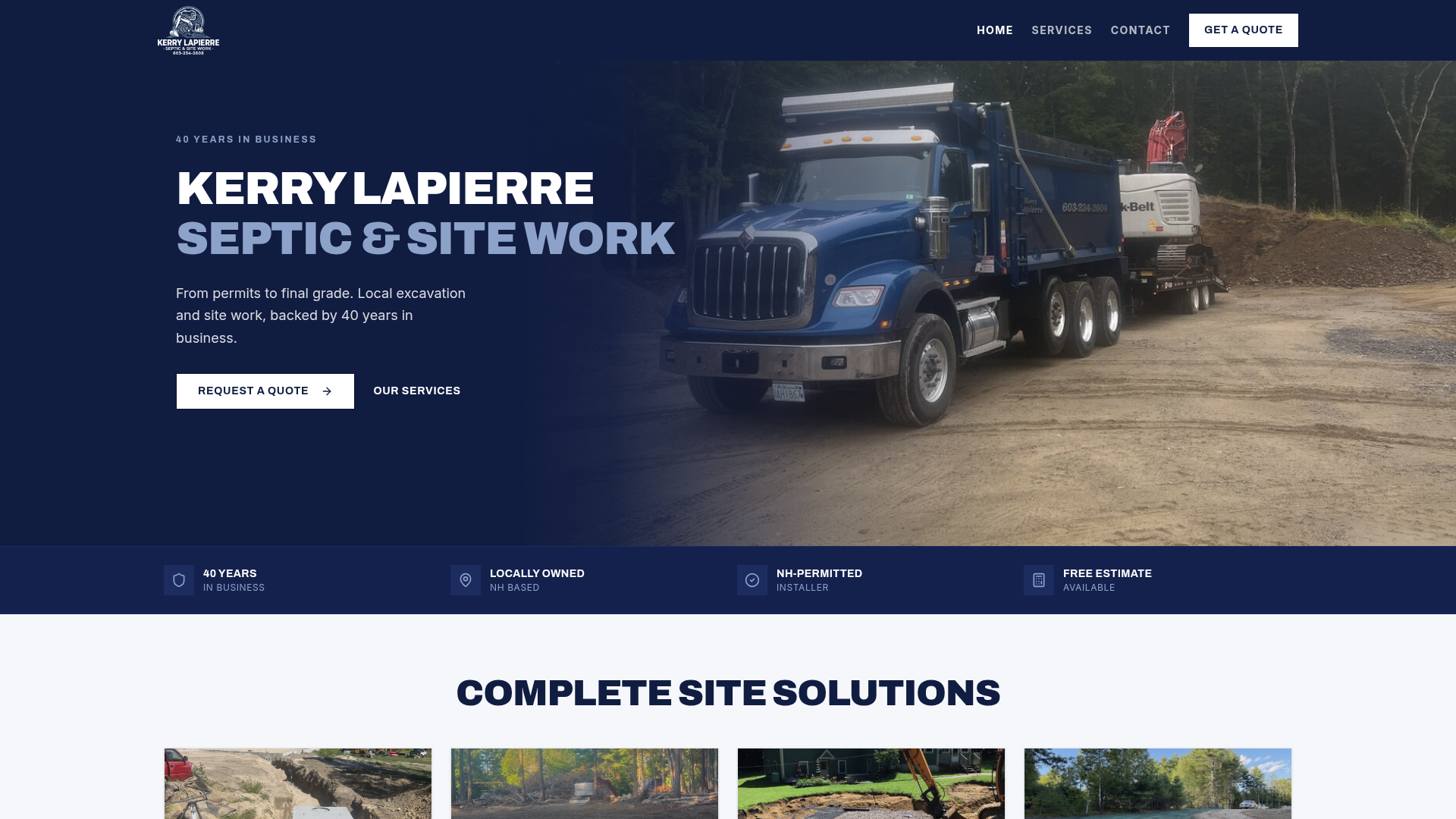 Kerry Lapierre Septic & Site Work website designed by Black Widow Studios